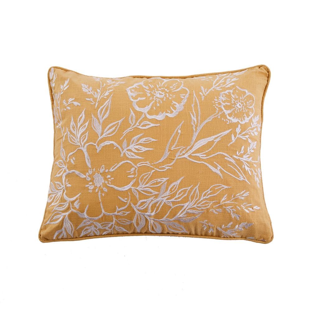 LEVTEX HOME Apolonia Yellow Floral Embroired 18 in. x 14 in. Throw ...