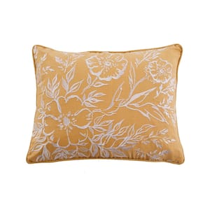 Apolonia Yellow Floral Embroired 18 in. x 14 in. Throw Pillow