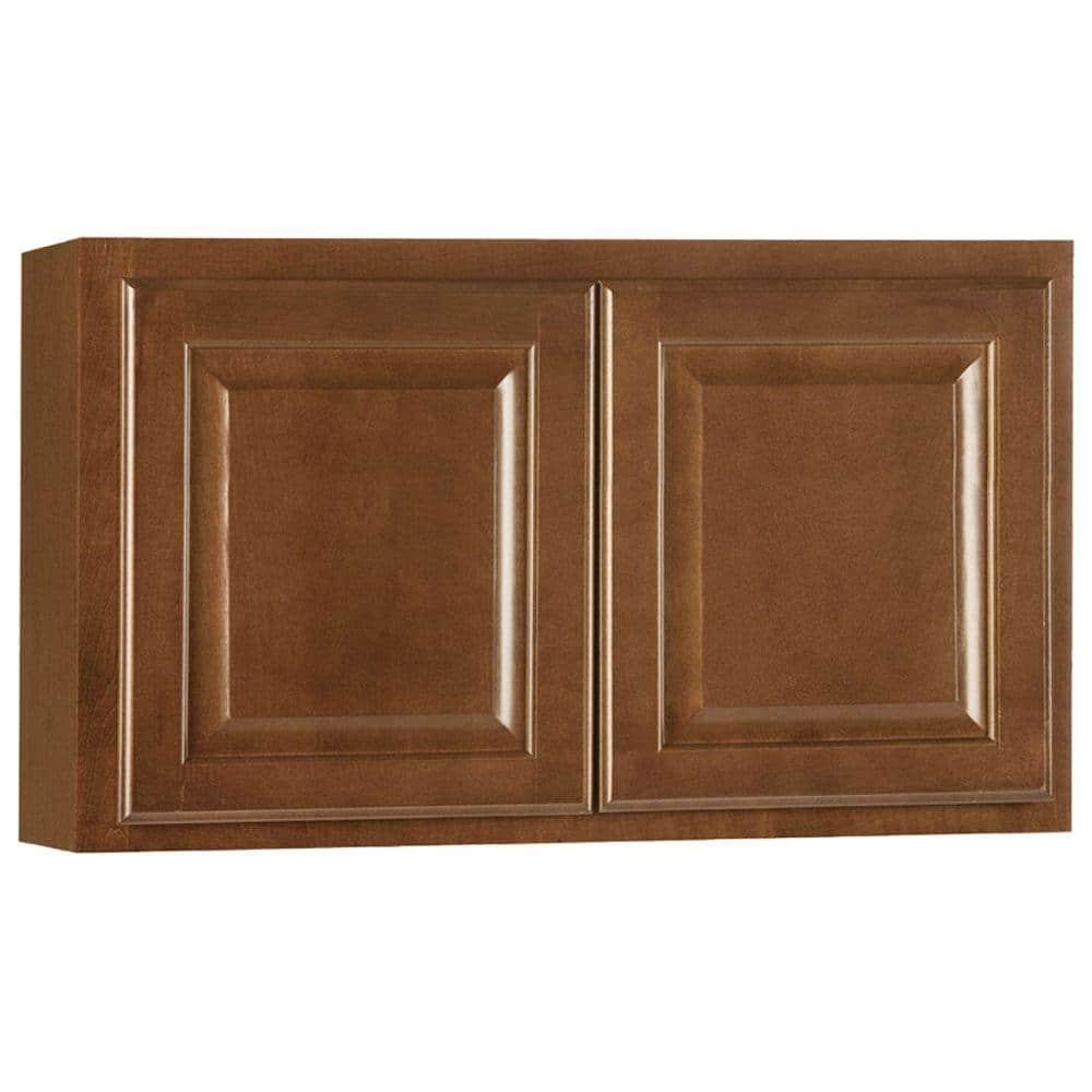 Hampton Bay Hampton 30 in. W x 12 in. D x 18 in. H Assembled Wall Bridge Kitchen Cabinet in Cognac without Shelf, Red