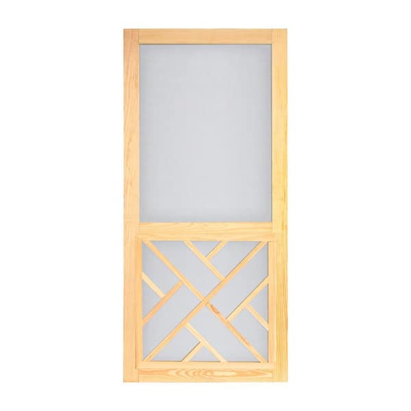 Chippendale 32 in. x 80 in. Universal Unfinished Wood Hinged Screen Door
