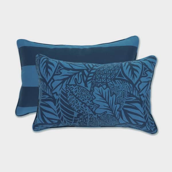 Pillow Perfect Stripe Blue Rectangular Outdoor Lumbar Throw Pillow 2-Pack