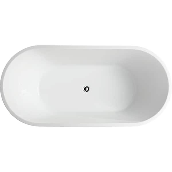 Vanity Art Antony 63 in. Acrylic Flatbottom Freestanding Bathtub in White