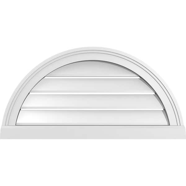 Ekena Millwork 28 in. x 14 in. Half Round Surface Mount PVC Gable Vent: Functional with Brickmould Sill Frame