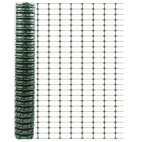 40 in. x 100 ft. Temporary Plastic Garden Fence Animal Barrier Green with Steel Stakes and Zippers Garden Style