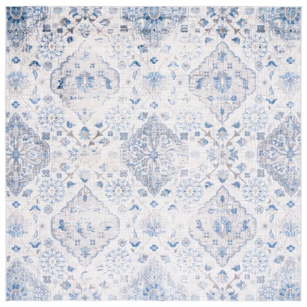 Shivan 7 ft. x 7 ft. Ivory/Blue Diamond Distressed Square Area Rug