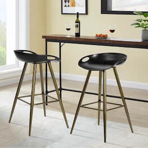 Fiyan 27.6 in. Bronze Metal Frame Low Back Retro Style Bar Stool with Black PP Seat( Set of 2)