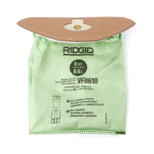 RIDGID Genuine VFB610 Closed Top Dry Pick-up Only Fine Dust Filter Bags for RIDGID 6 Qt. NXT Backpack Vacuum HDB600 (2-Pack)