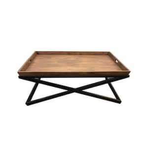47 in. Brown and Black Rectangle Wood Coffee Table with X Framed Base