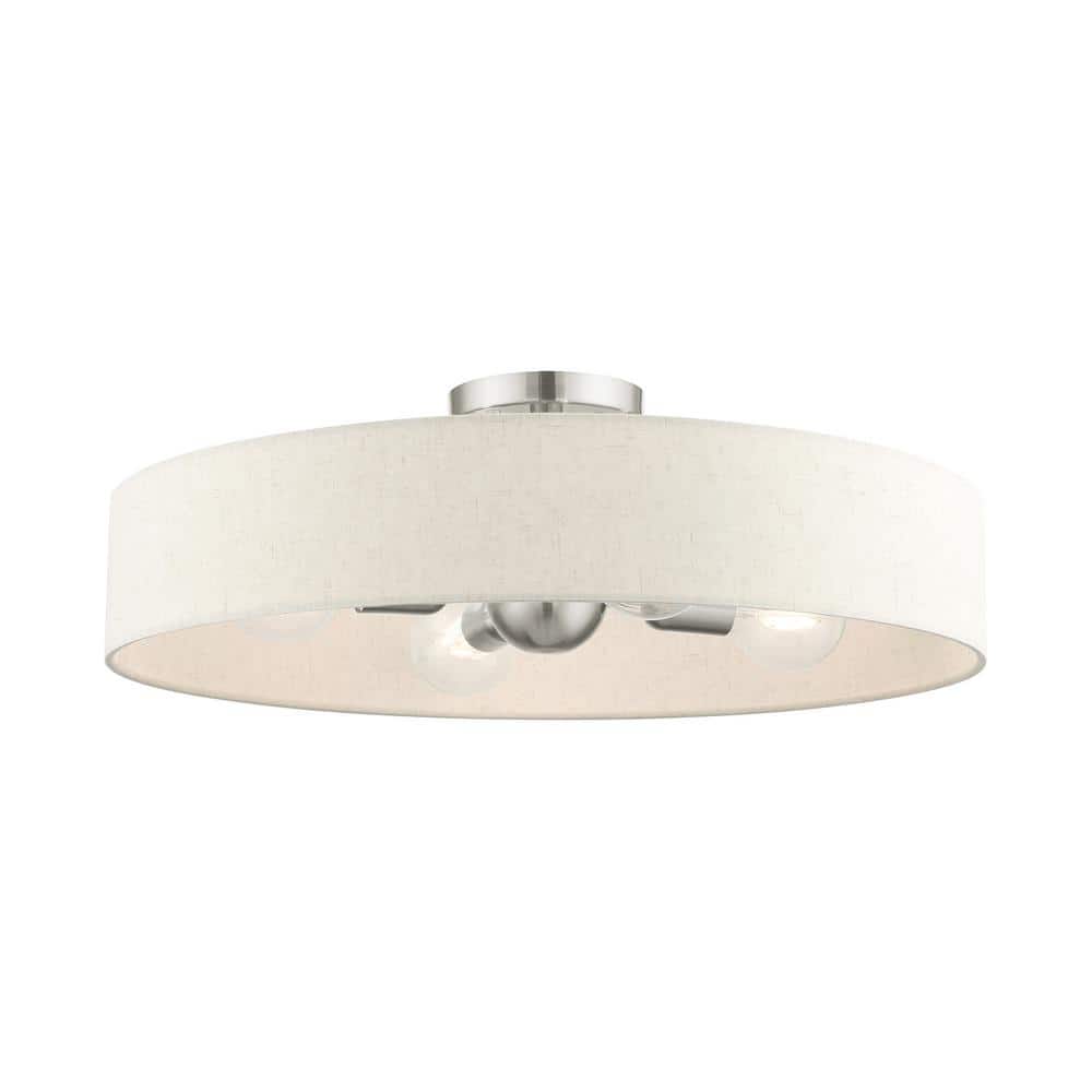 Ambridge 22 in. 4-Light Brushed Nickel Semi Flush Mount with Oatmeal Fabric Shade price history on PriceWatchPro