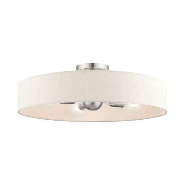 AVIANCE LIGHTING Ambridge 22 in. 4-Light Brushed Nickel Semi Flush Mount with Oatmeal Fabric Shade