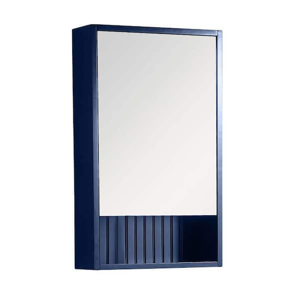 FINE FIXTURES Venezian 18 in. W x 29.5 in. H Small Rectangular Navy Blue Wooden Surface Mount Medicine Cabinet with Mirror