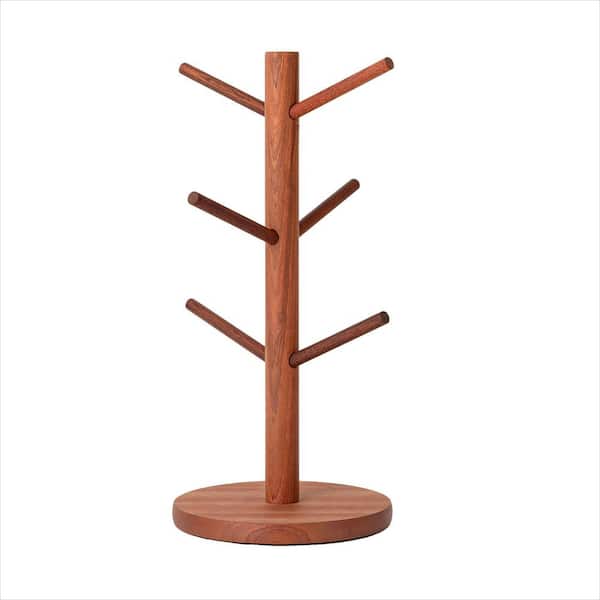 6-Hook Reddish Brown Coffee Cup Mug Holder Tree with Non-Slip Bottom for Kitchen Countertop Cabinet Decor