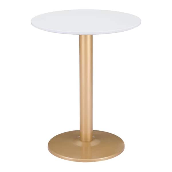 ZUO Alto 23.6in. Round White Wood Top with Steel Pedestal Base Dining Table (Seats 2)