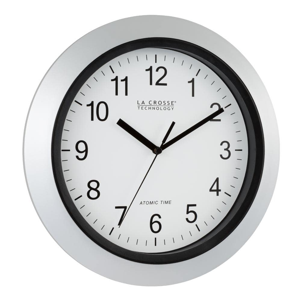 La Crosse 12" Silver Atomic Analog Wall Clock with Daylight Saving