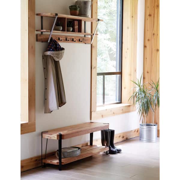 Alaterre 48 in. Ryegate Natural Live Edge Bench with Coat Hook Shelf Set