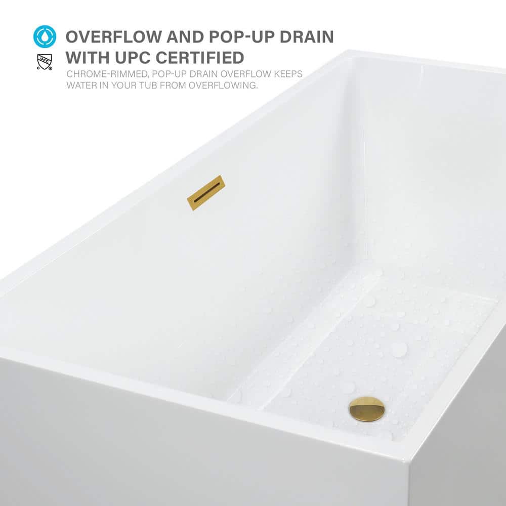 Vanity Art 67" White Acrylic Freestanding Soaking Bathtub