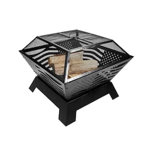 28 in. D Steel Patriot American Flag Wood Burning Fire Pit