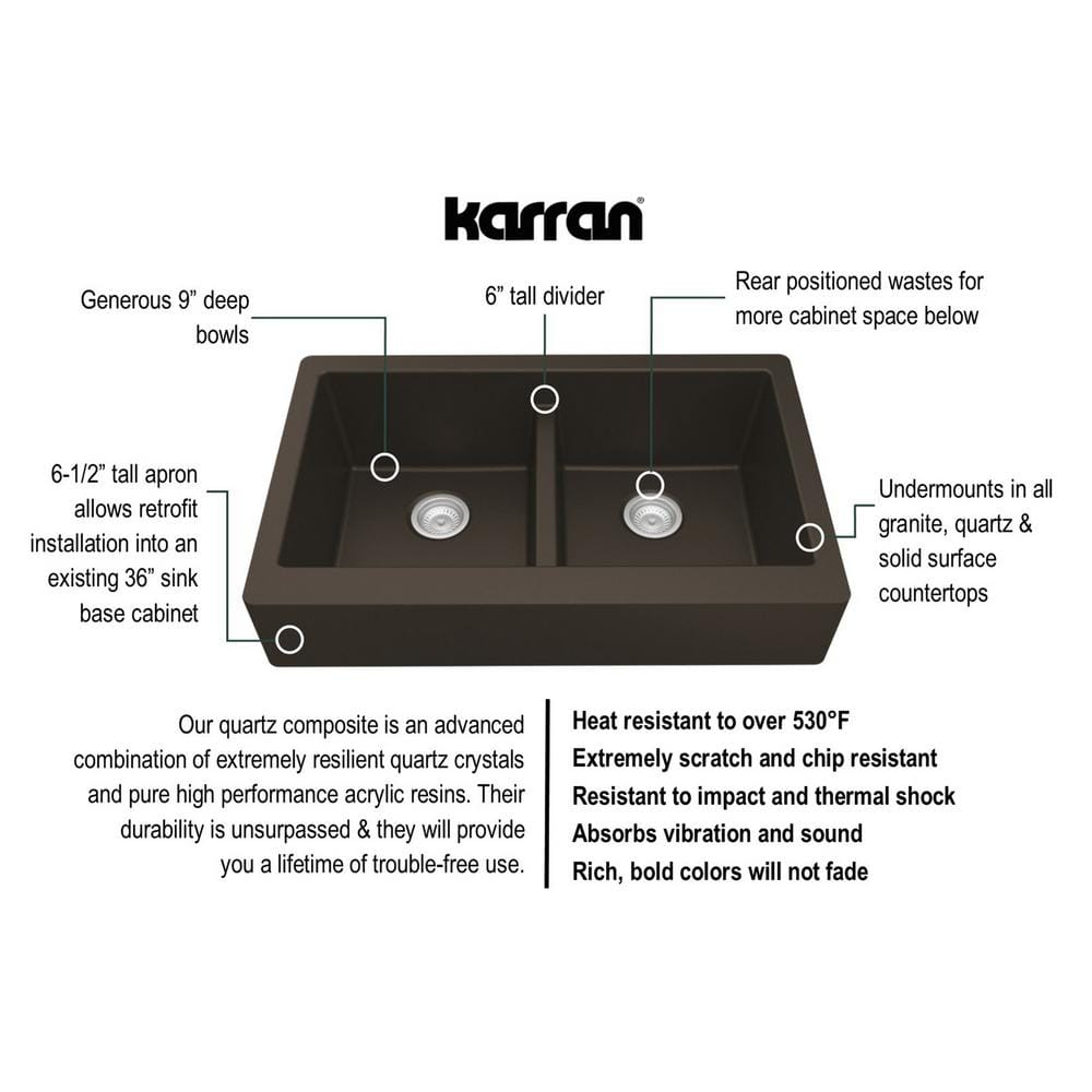 Brown Quartz Composite Farmhouse Double Bowl Kitchen Sink