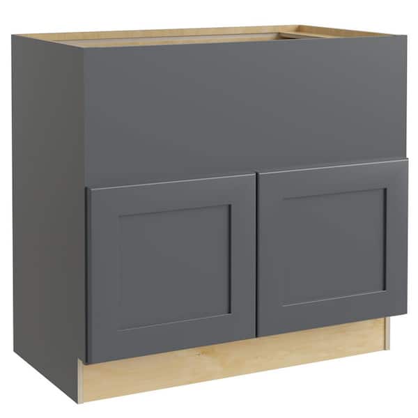 Home Decorators Collection Newport 36 in. W x 24 in. D x 34.5 in. H Assembled Plywood Farm Sink Base Kitchen Cabinet in Deep Onyx with Soft Close