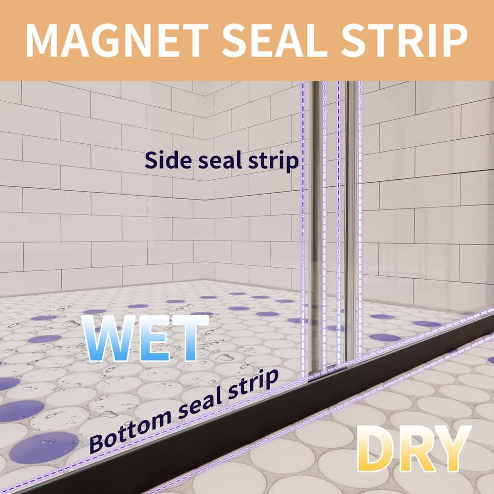 60 x 72 Matte Black Sliding Shower Door with Clear Glass