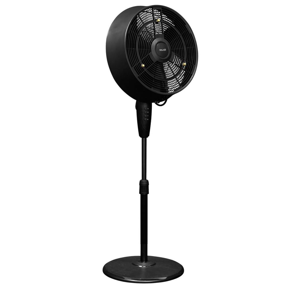 Newair 18 In 3 Speed Outdoor Misting Fan Wide Angle Oscillation And Pedestal Fan Combination Cover For 500 Sq Ft Black Af 520b The Home Depot