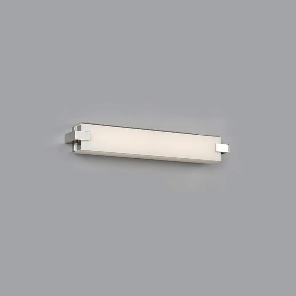 Bliss 22" Nickel LED Bath Bar with White Mitered Glass