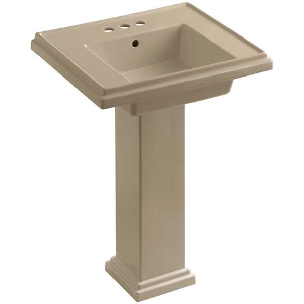 KOHLER Tresham Ceramic Pedestal Combo Bathroom Sink with 4 in. Centers in Mexican Sand with Overflow Drain