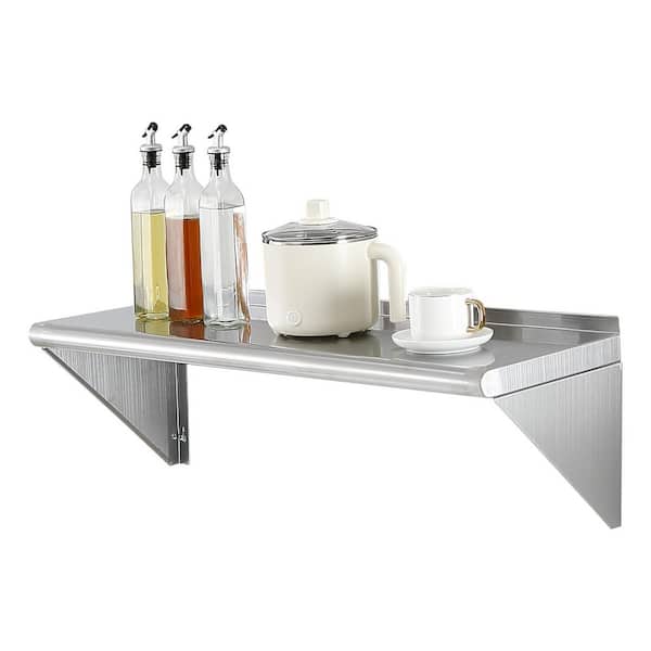 Stainless Steel Shelf 12 in. x 36 in. Wall Mounted Floating Shelving w/ Brackets 250 lbs. Commercial Shelve, Silver