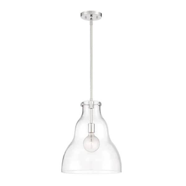 Designers Fountain Lakeview 60-Watt 1-Light Polished Nickel Transitional Pendant Light with Clear Glass Shade and No Bulbs Included