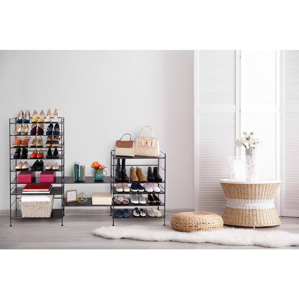 Espresso 3-Tier Stackable Metal and Wood Shoe Rack