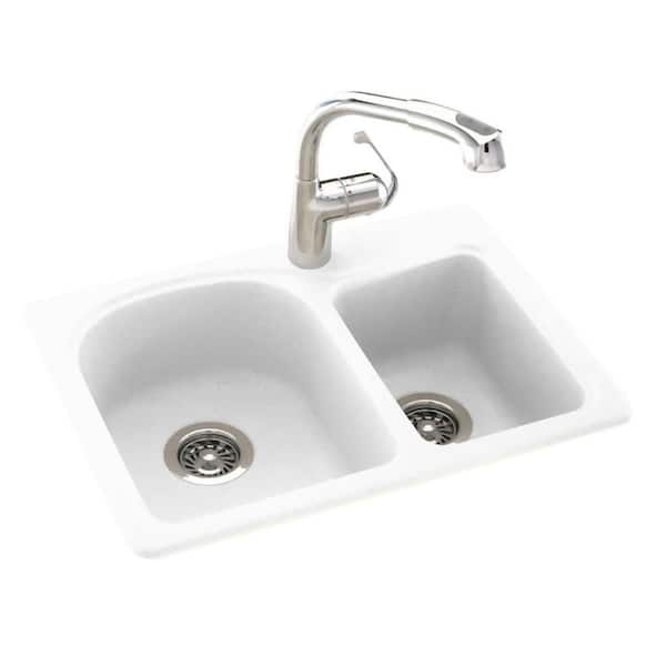 Swan Drop-In/Undermount Solid Surface 25 in. 1-Hole 60/40 Double Bowl Kitchen Sink in White