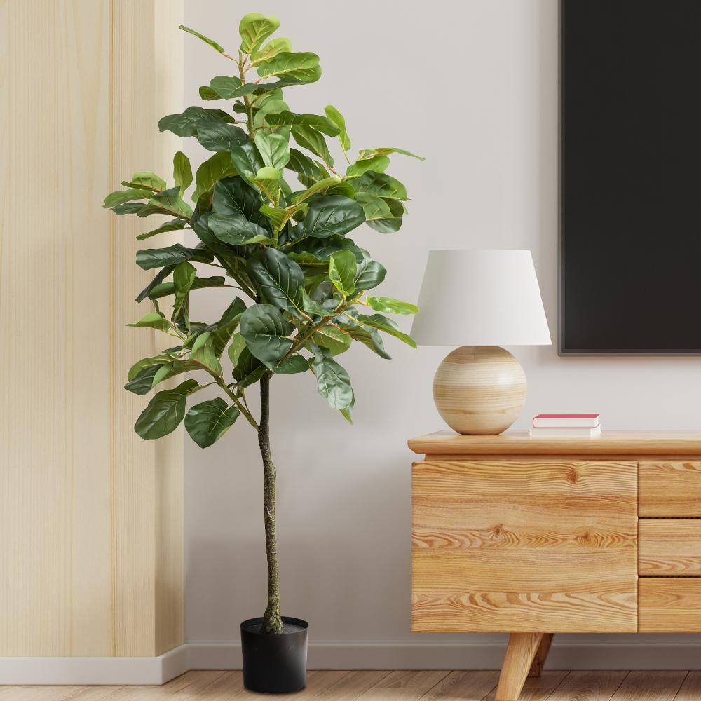 Elegant 59" Faux Fiddle Leaf Fig in Sleek Black Pot