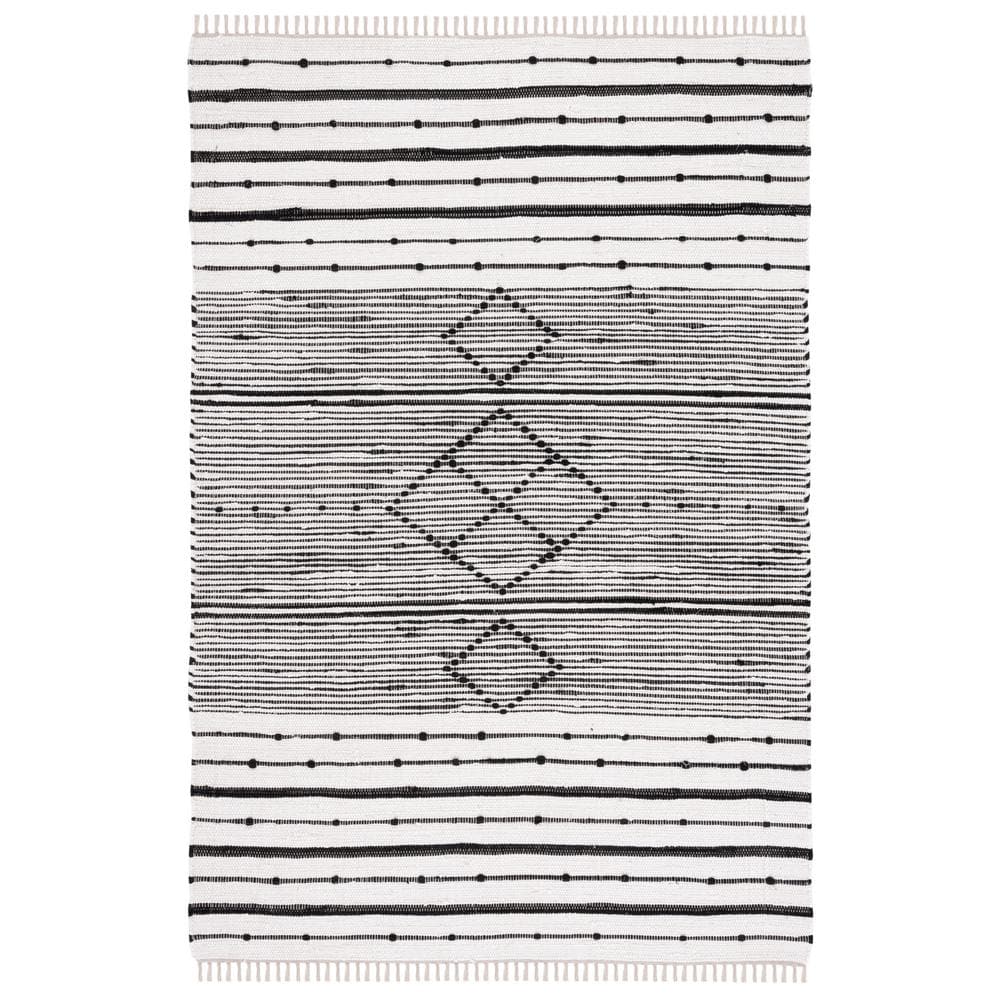Black and White Handwoven Wool Cotton Striped 3' x 5' Area Rug