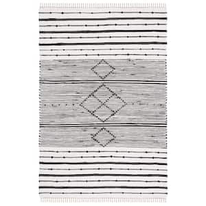 Striped Kilim Ivory Black Doormat 3 ft. x 5 ft. Geometric Striped Area Rug