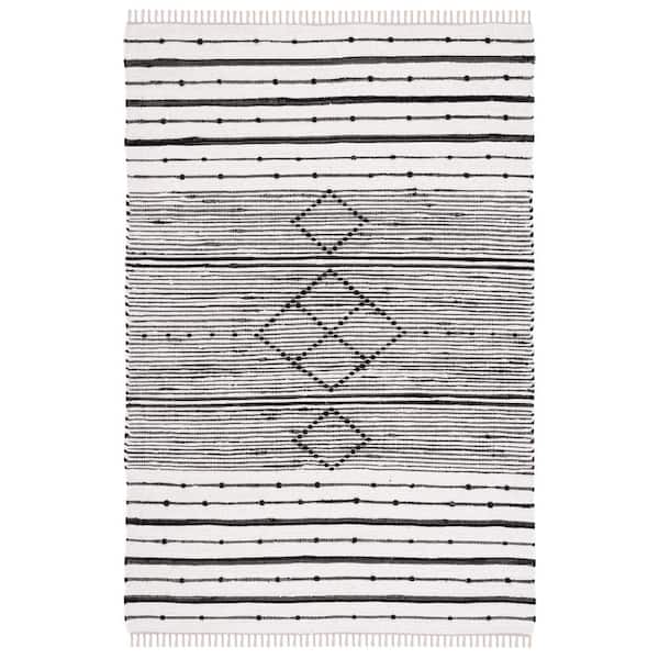 SAFAVIEH Striped Kilim Ivory Black Doormat 3 ft. x 5 ft. Geometric Striped Area Rug
