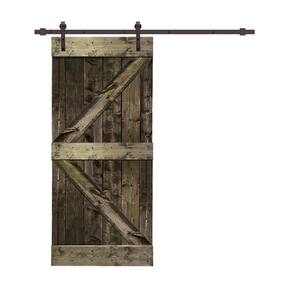 Distressed K 42 in. x 84 in. Espresso Stained Solid Knotty Pine Wood Interior Sliding Barn Door with Hardware Kit