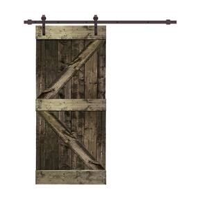 K Series 30 in. x 84 in. Solid Espresso Stained Knotty Pine Wood Interior Sliding Barn Door with Hardware Kit