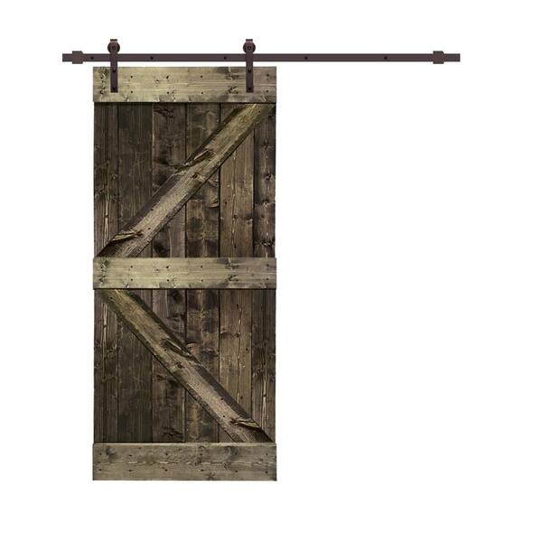CALHOME K Series 30 in. x 84 in. Solid Espresso Stained Knotty Pine Wood Interior Sliding Barn Door with Hardware Kit