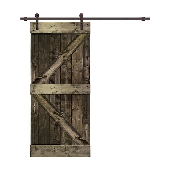 CALHOME K Series 36 in. x 84 in. Solid Espresso Stained Knotty Pine Wood Interior Sliding Barn Door with Hardware Kit