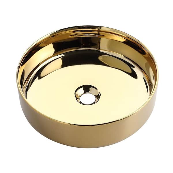 Miscool Anky Golden Ceramic 16 in. Round Bathroom Vessel Sink