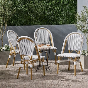 Elize Bamboo Print Finish Patterned Faux Rattan Outdoor Patio French Bistro Chair (4-Pack)