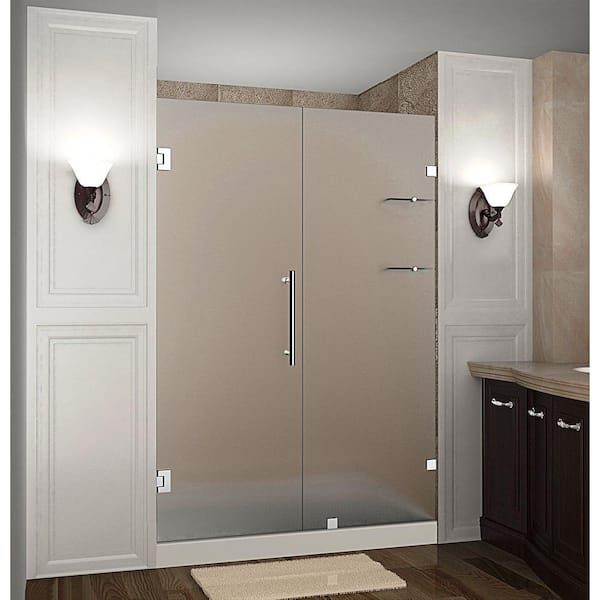 Aston Nautis GS 53 in. x 72 in. Completely Frameless Hinged Shower Door with Frosted Glass and Glass Shelves in Chrome