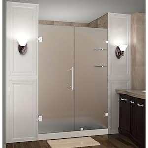 Nautis GS 54 in. x 72 in. Frameless Hinged Shower Door with Frosted Glass and Glass Shelves in Stainless Steel