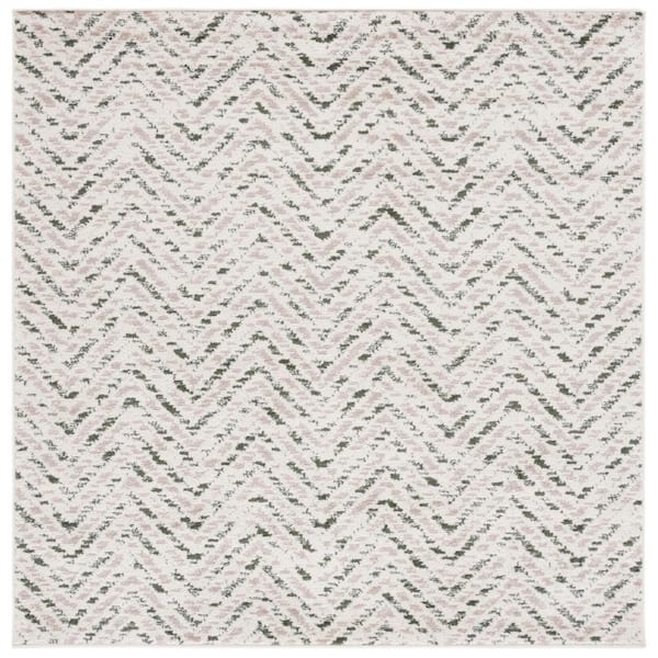 SAFAVIEH Adirondack Ivory/Dark Green 6 ft. x 6 ft. Chevron Marle Square Area Rug