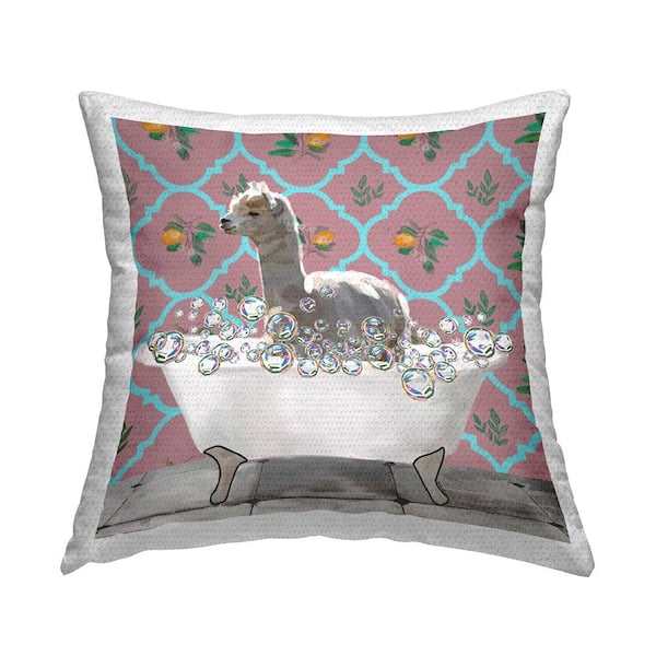 Stupell Industries Llama in Bubble Bath Pink Square Outdoor Throw Pillow