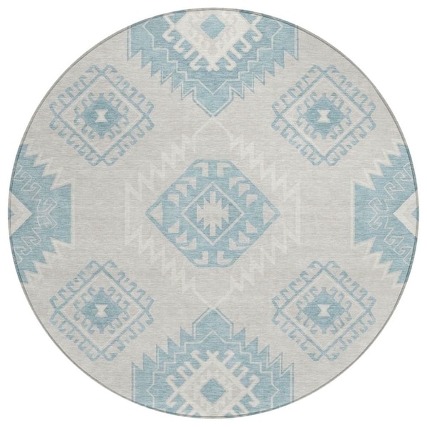 Chantille Machine Washable Indoor/Outdoor Abstract ACN3011 Tin 8 ft. x 8 ft. Round Rug