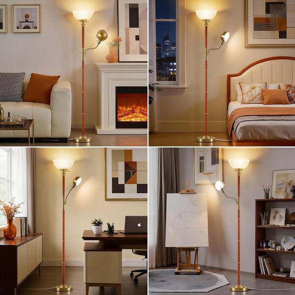 NatySwan 72 in. Wood Gold Torchiere Floor Lamps Standing Lamp with