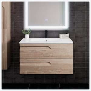 Joy 36 in. Single Sink Floating Maple Bath Vanity with White Porcelain Top (Assembled)