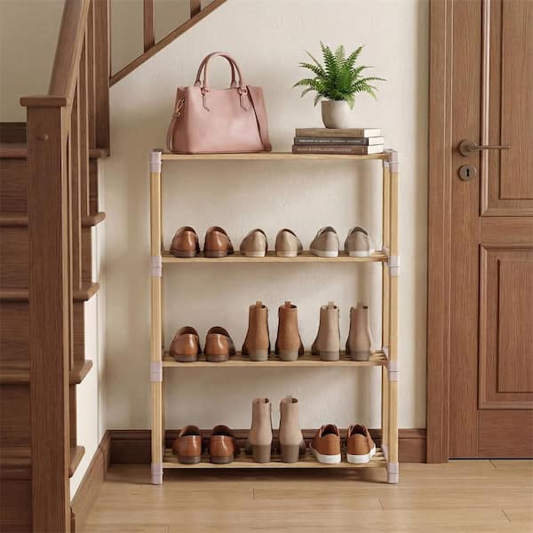 Shorenznero 0.5 12角軸サイアミーズローズウッド HONEY JOY Solid Wood 26.5 in. H 12-Pair Shoe Rack 4-Tier Shoe