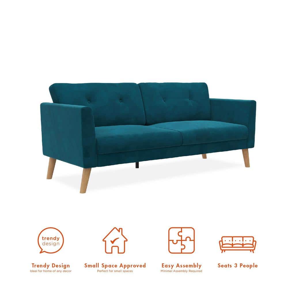 Mid-Century Boho Glam Blue Velvet Tufted Sofa